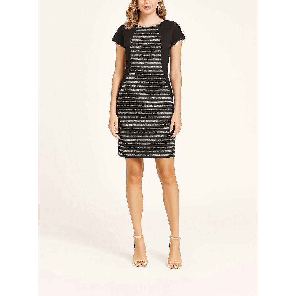 Maggy London Black & Gray Striped Panel Dress - Size 6
